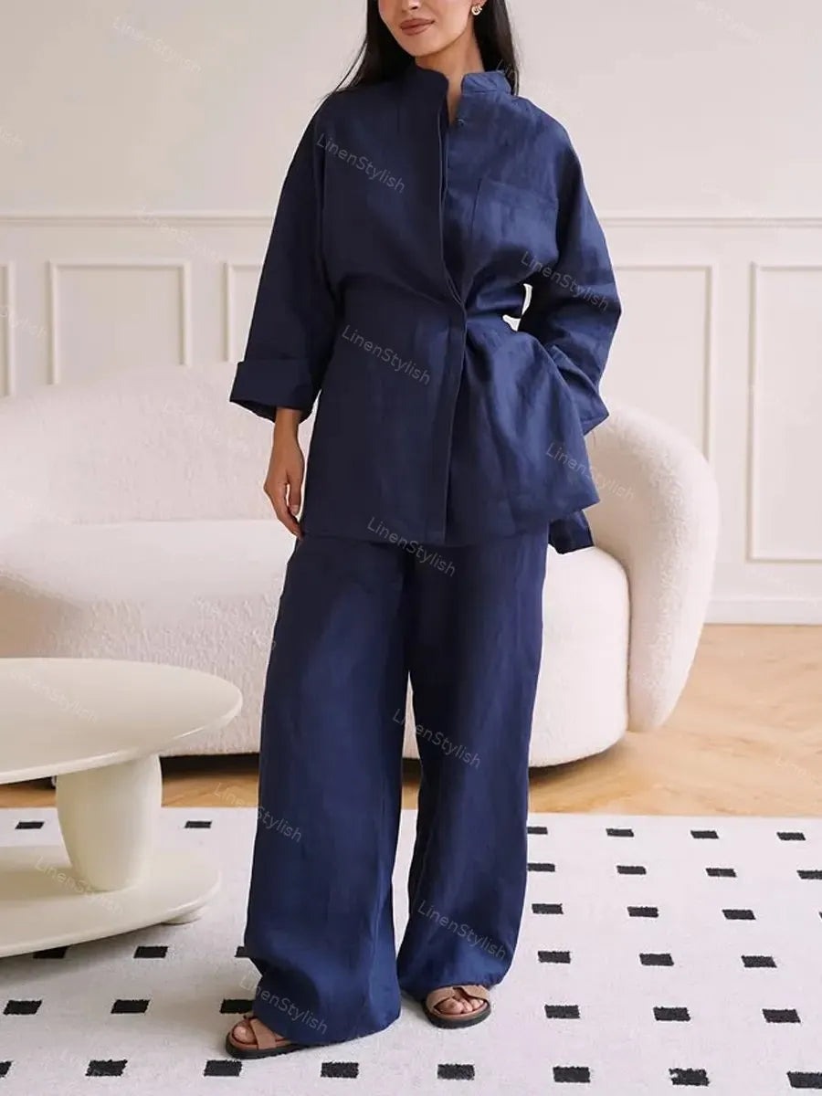 Casual Solid Color Shirt & Pants Two-piece Set