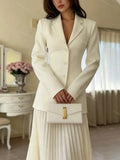 Stylish And Elegant Tight Waist Blazer & Pleated Overskirt Two-Piece Set